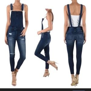 KanCan Oakland High Rise Ankle Skinny Denim Overalls Med Wash Medium KC6147D